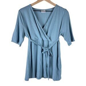Mamalicious Maternity Blue Short Sleeve Wrap Tie Detail Top